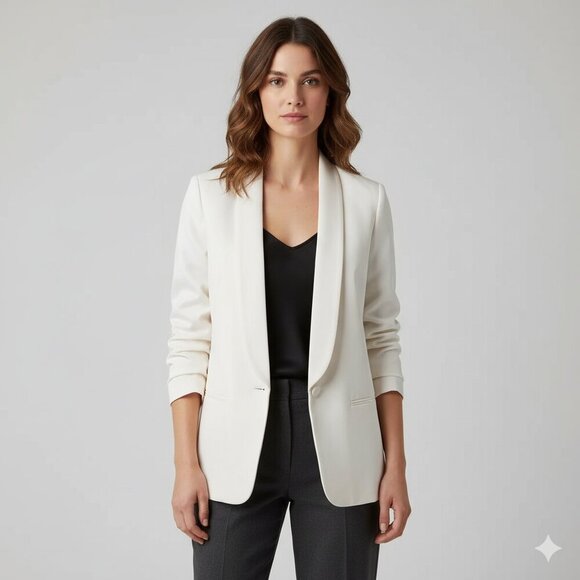 Aritzia Babaton Blazer Structured Jacket Single Button Shoulder pads Ivory 0 - Picture 1 of 16